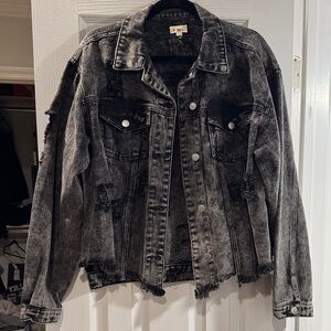 POL new without tags Distressed Black Denim Jacket LARGE